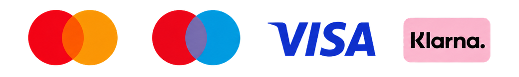 Mastercard, Maestro, Visa och Klarna betalningsikoner med transparent bakgrund